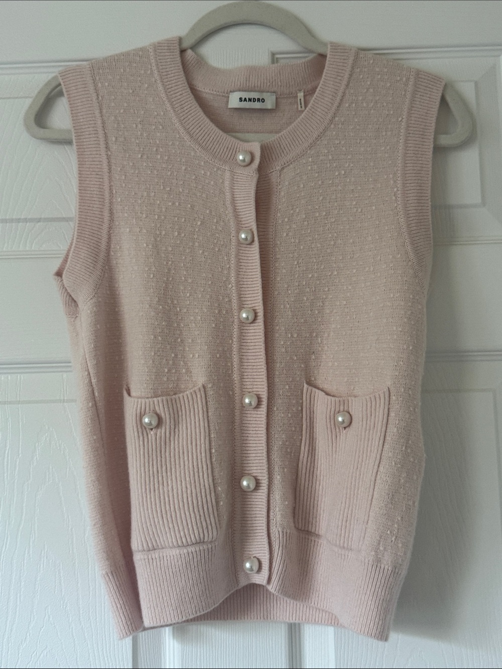 Sandro Pearl-Button Sleeveless Knit Vest - Pale Pink